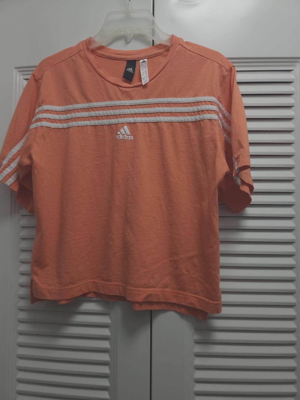 Adidas Orange Cropped Striped Logo Tee Women’s Size Small Casual Athletic Top
